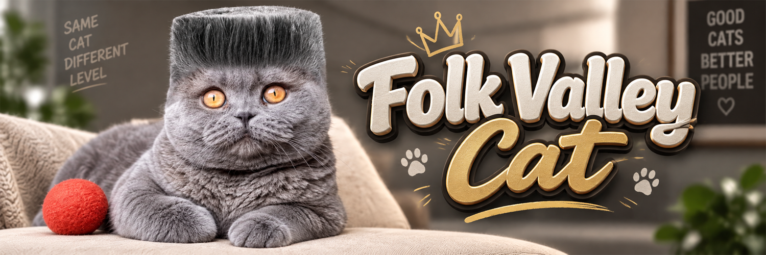 Folk Valley Cat on the sofa with the gold crown title — same cat, different level